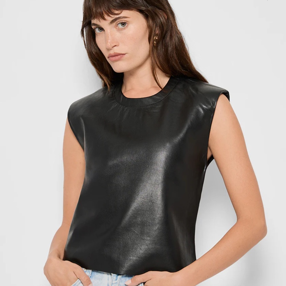 ASbyDF recycled leather black top size small.